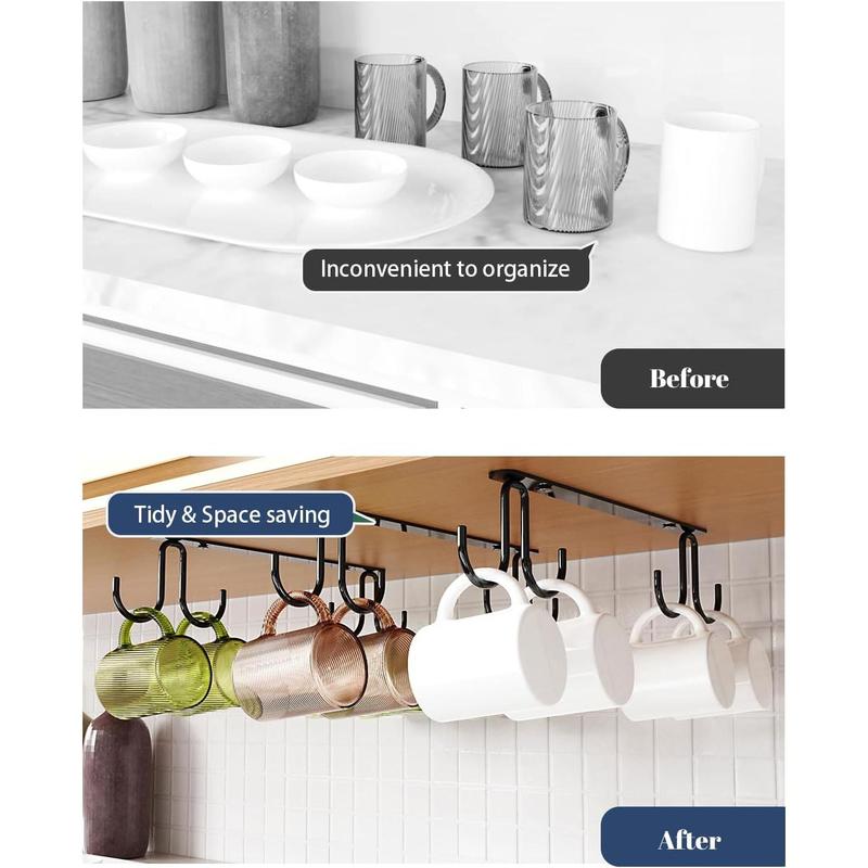 Mug Hooks Under Cabinet 3 Pack, Cup Hooks for Hanging Under Shelf, Mug Organizer Rack with 12 Hooks for Displaying Mugs, Cups and Kitchen Utensils, Black