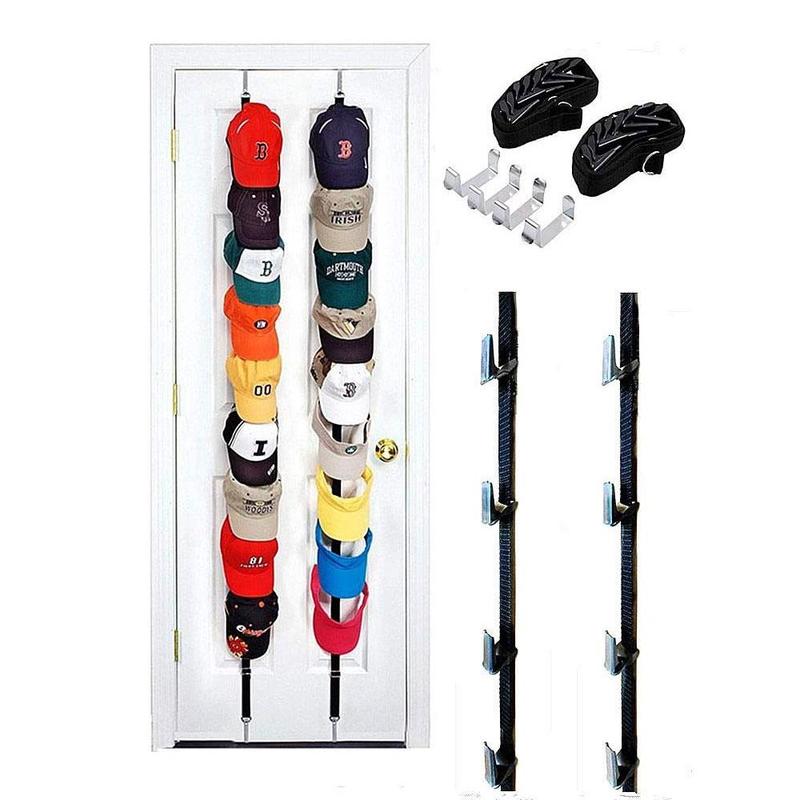 Baseball Cap Storage Hook, 2 Counts Baseball Cap Holder, Baseball Hat Display Hanging Storage Rack with 16 Clips for Home Bedroom Closet Bathroom