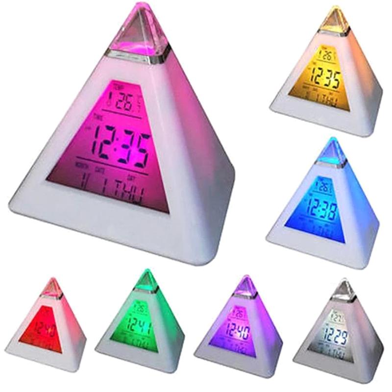 LED Digital Alarm Clock Pyramid Night Light Color Changing Desk Clock with Music & Snooze Mode