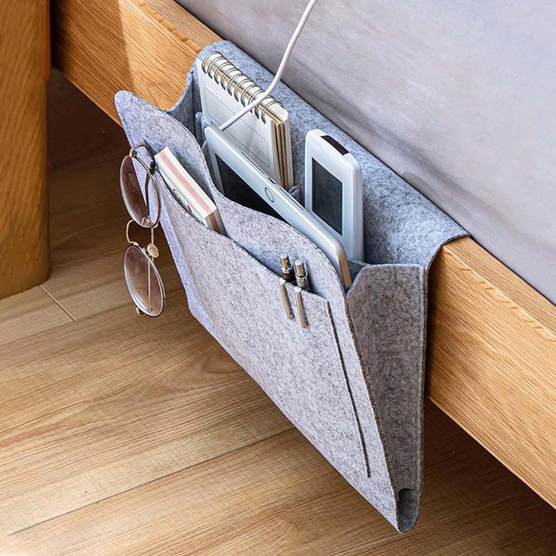 Felt Bedside Hanging Storage Bag, 1 Count Mobile Phone Remote Control Tissue Storage Bag, Bedside Book Storage Hanging Bag, Home Organizer for Bedroom