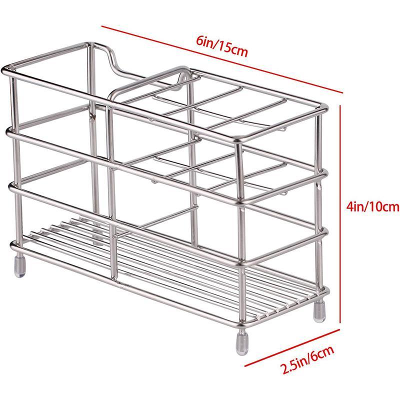 Stainless Steel Multi-grid Toothbrush Drain Holder, 1 Count Bathroom Accessories Wall Mounted Toothpaste Storage Rack, Bathroom Organizer Supplies, Summer Essentials, Home Accessories