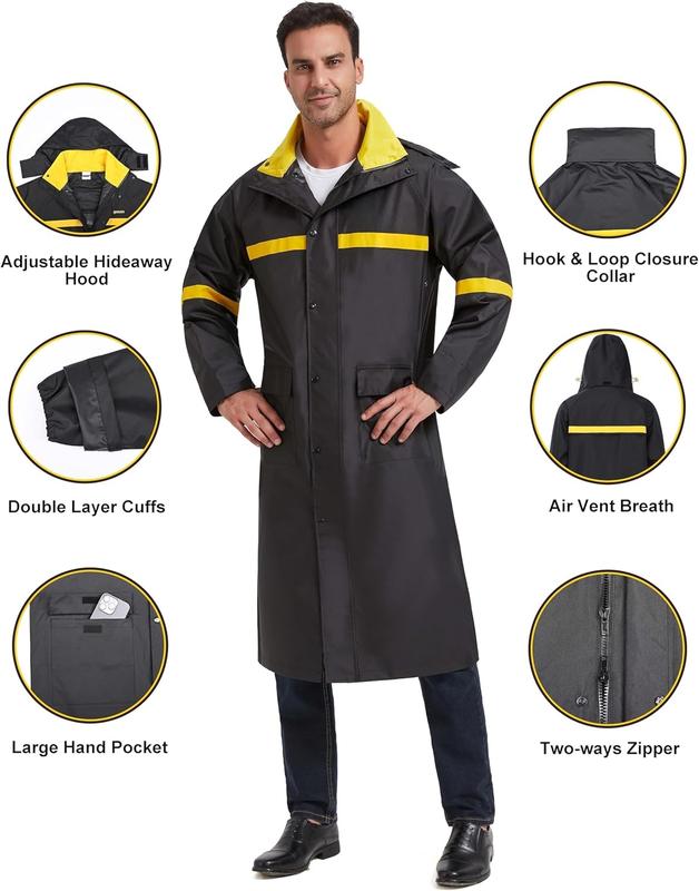 Long Raincoats Classic Waterproof Long Rain Jacket Hooded Breathable for Men Outdoor Sports and Work