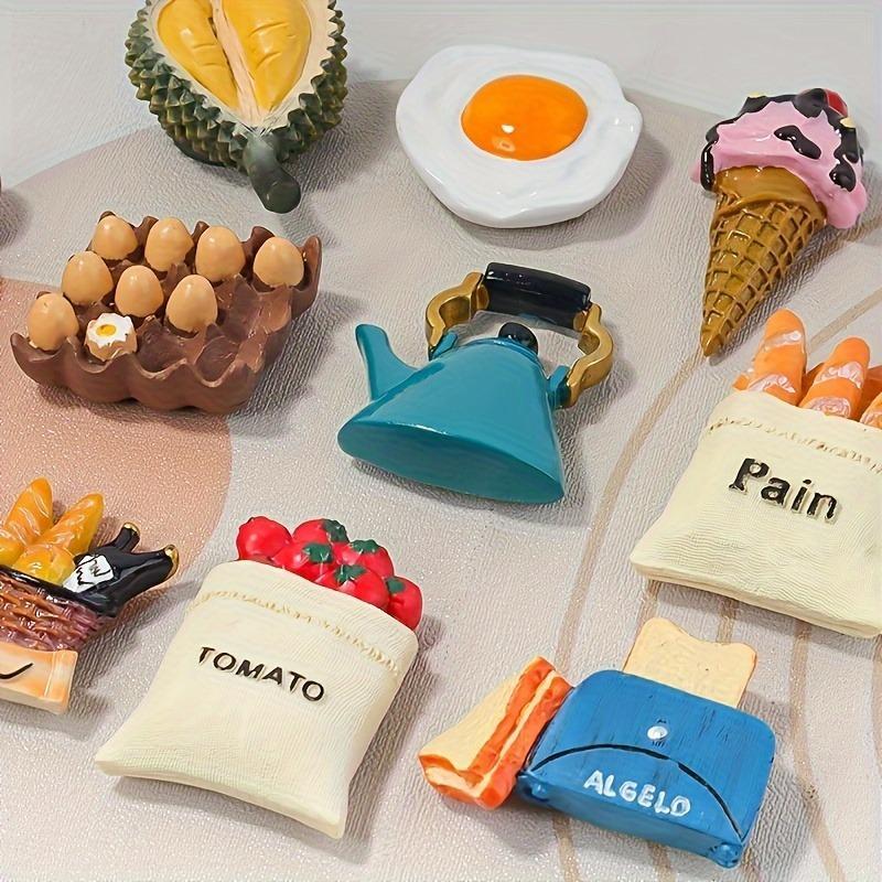 Random Style 3D Cartoon Food Design Refrigerator Magnet, 10pcs set Cute Magnetic Fridge Sticker, Home Decor for Kitchen, Kitchen Accessories