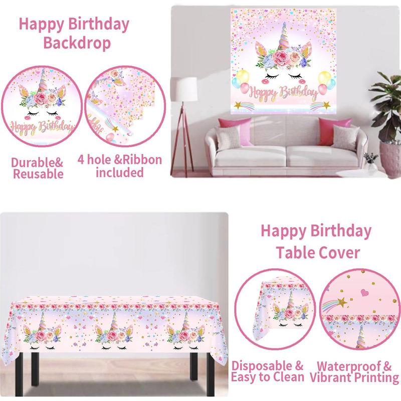 Unicorn Theme Balloon Arch Kit, 81pcs set Colorful Lovely Balloon Garland Arch & Tablecloth & Backdrop Kit, Party Supplies for Birthday Graduation Baby Shower