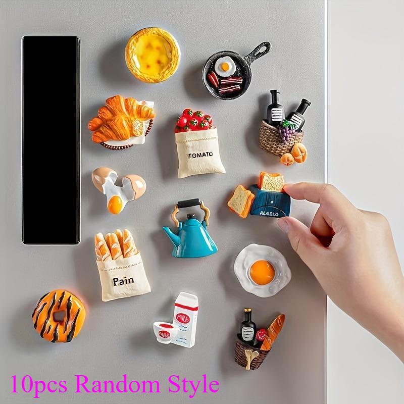 Random Style 3D Cartoon Food Design Refrigerator Magnet, 10pcs set Cute Magnetic Fridge Sticker, Home Decor for Kitchen, Kitchen Accessories