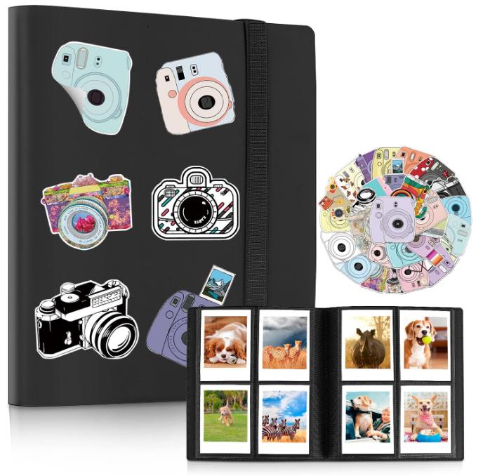 160 Pockets Photo Album with Colorful Stickers for Fujifilm Instax Mini LiPlay EVO Polaroid Snap SnapTouch PIC-300 Z2300 Mint Zip Instant Camera Printer (Black)