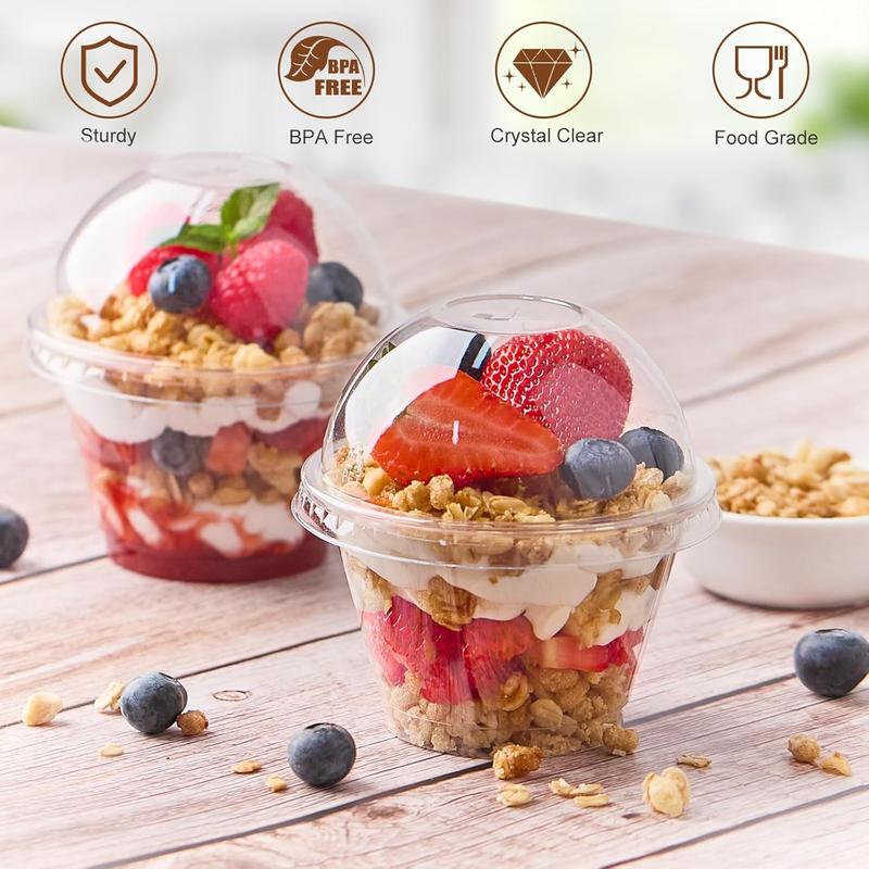 50 Pack 7 OZ Clear Plastic Cups with Dome Lids, Disposable Dessert Cups Parfait Cups Party Cups for Fruit, Ice Cream, Pudding, Yogurt, Mousse, Snack, Drink