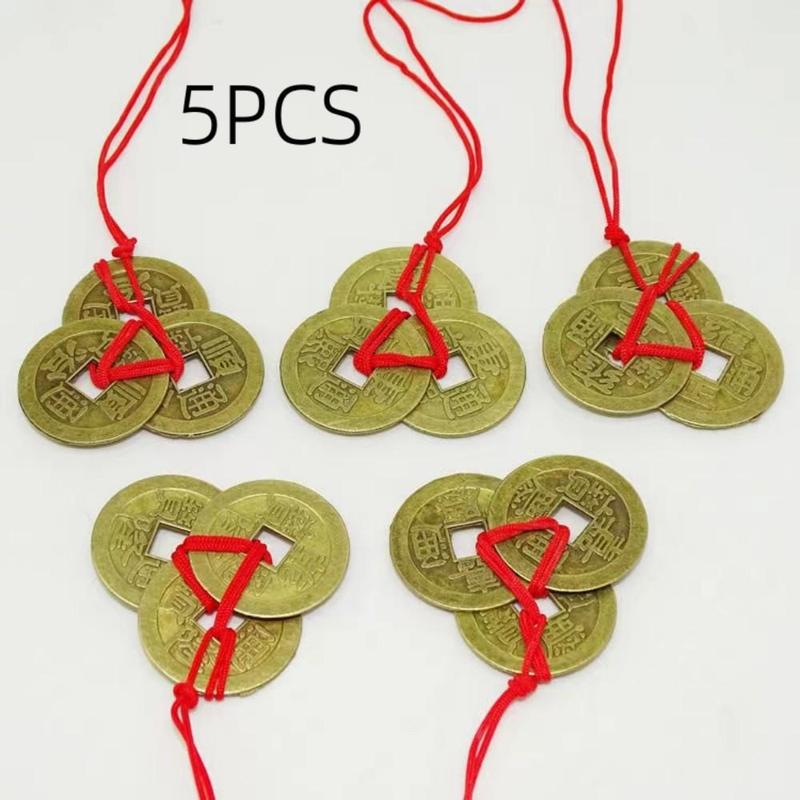 Chinese Fortune Coins, 5 10pcs Feng Shui Coins, Traditional Coins with Red String for Wealth and Success, Car Pendants