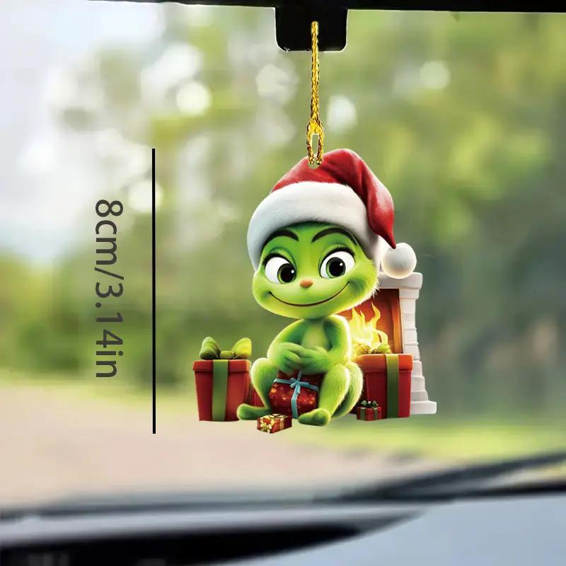 3D Acrylic Christmas Decorations, 6 Counts set Cute Cartoon Design Hanging Ornament, Holiday Decoration for Home Party Car Bag Keychain