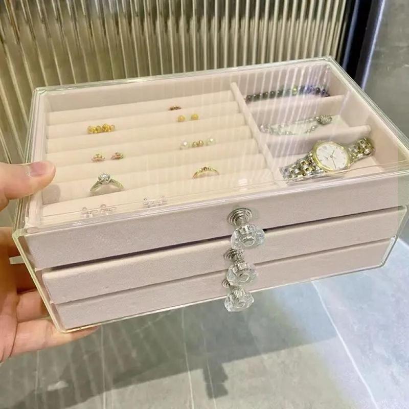 Jewelry Storage Box, 1 Count Multi-grid Jewelry Organizer, Transparent Frame Jewelry Display Box, Home Organizer for Earrings Necklace Bracelet