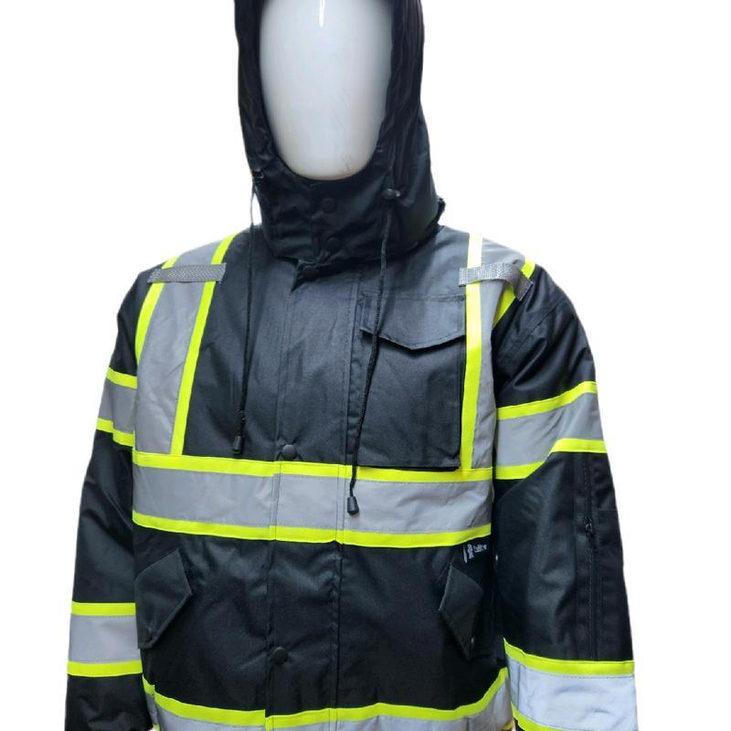 NEW High Visibility Reflective Black bomber safety rain jacket with sherpa insulation   water resistant black rain jacket (see sizing information on description)