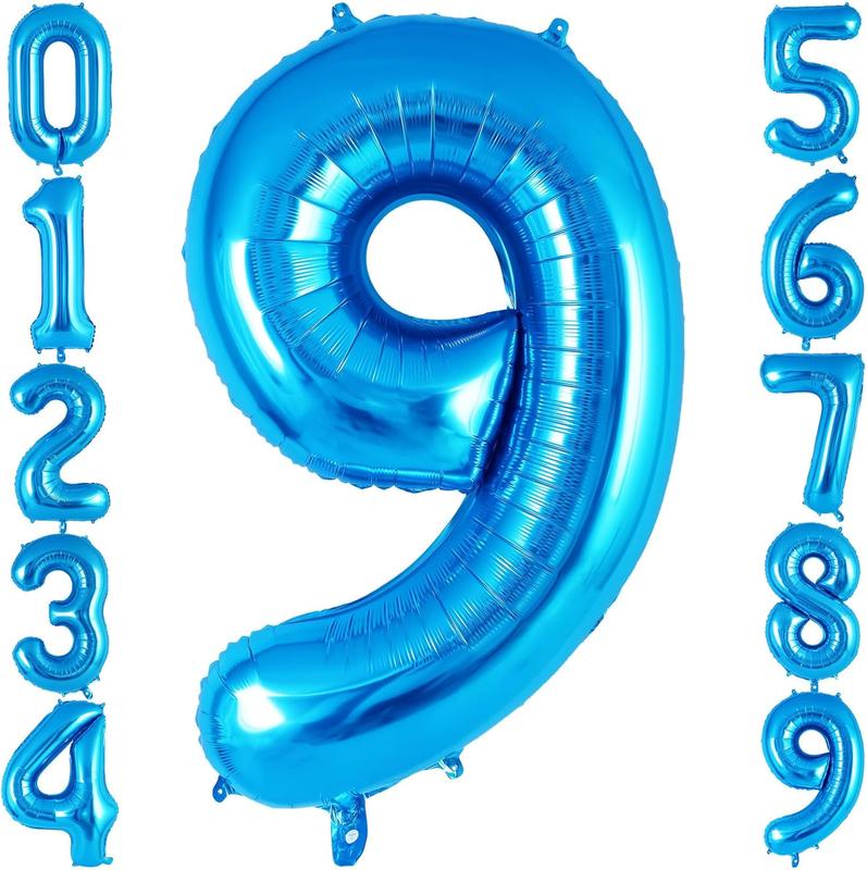 Blue Number 9 Balloon 40 Inch, Big Large Foil Helium Number Balloons, Jumbo Giant Mylar Number 9 Balloons for 9 Year Old Birthday Party Decorations Supplies Anniversary Celebration