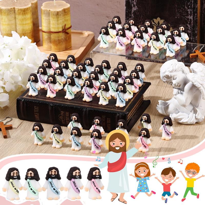 Mini Jesus Figures 50 Pcs Little Jesus Figures with Slogan Jesus love You Mini Jesus Statue to Hide and Seek Religious Christmas Christian Baptism Gifts