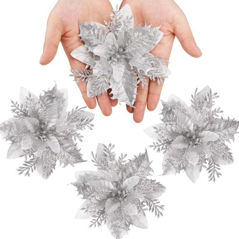 Artificial Christmas Flower, 10pcs set Faux Flower Ornament, Fake Flower for Christmas Tree Decoration, Merry Christmas Decorations