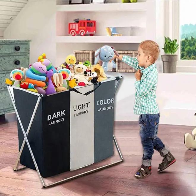 [Christmas 2024 ornament] 180L large laundry basket, foldable high hanger, Laundry Sorter 3 section Bags for Dirty Clothes ,used for storing clothes, toys, organizers, and Christmas gifts in dormitories and home wardrobes Hangable