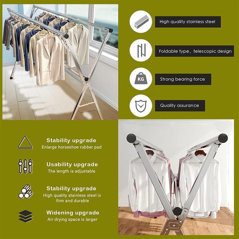 Clothes Drying Rack for Laundry Foldable, 79 inch Stainless Steel Pool Towel Rack Outdoor Free Standing Clothing Hanger Indoor