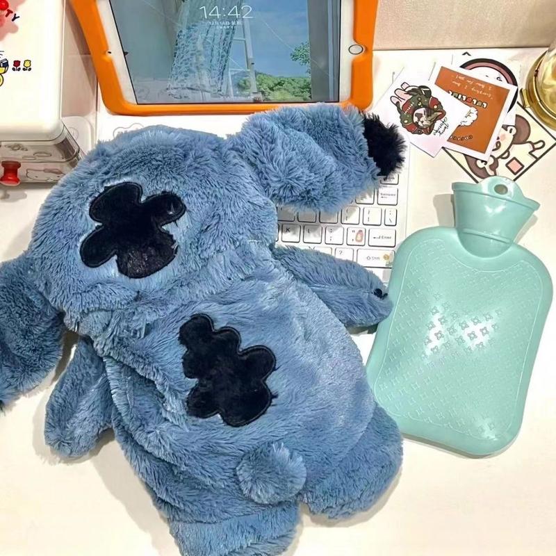 Cuddly plush fill with warm water for per-iod。Anime S-t-itc Plush with a Bottle for hot Water Filling