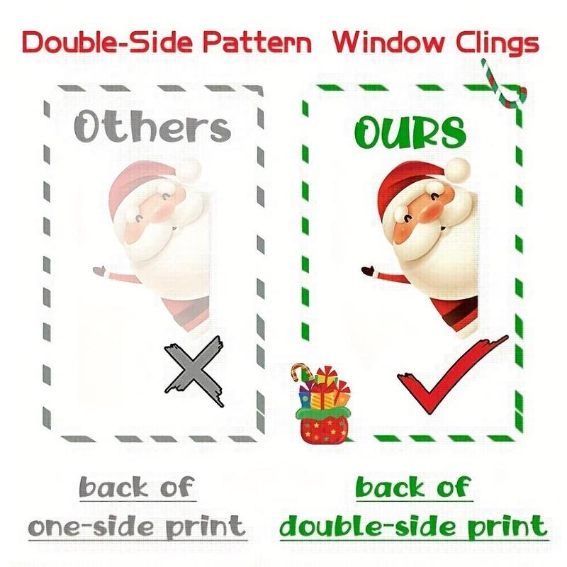 Christmas Themed Window Sticker, 4 Counts set Snowflake & Santa Claus & Reindeer Pattern Window Decal, Decorative Sticker for Home Party Festival