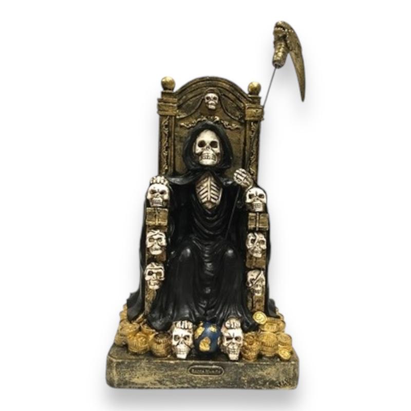 12 Inch Santa Muerte Seated on Throne Figurine - Red Black Green Multicolor for Home Decor