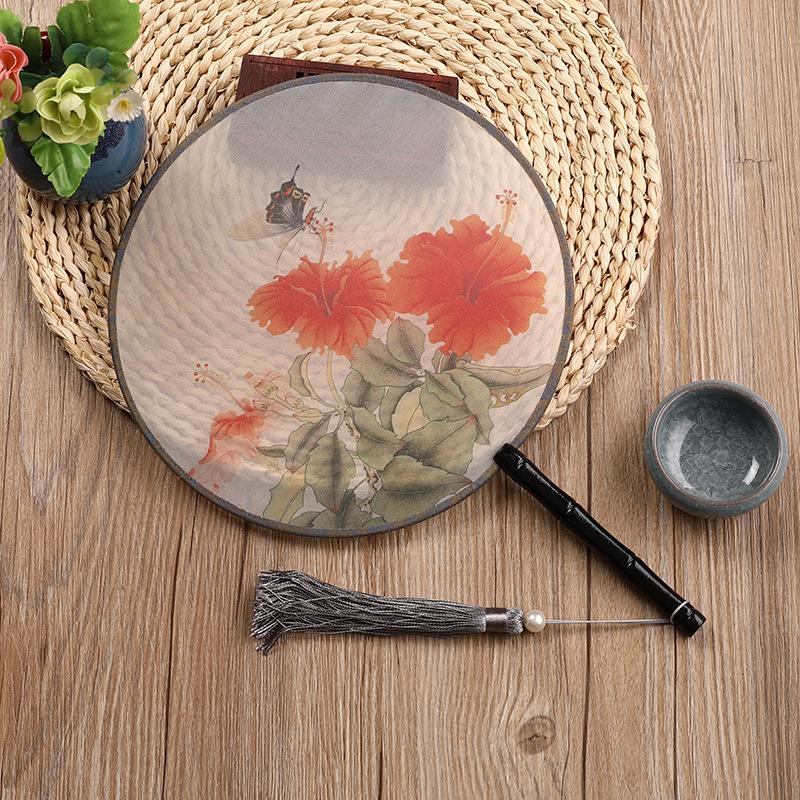 Chinese Style Translucent Silk Round Hand Fans with Bamboo Handle for Women - Ancient Design