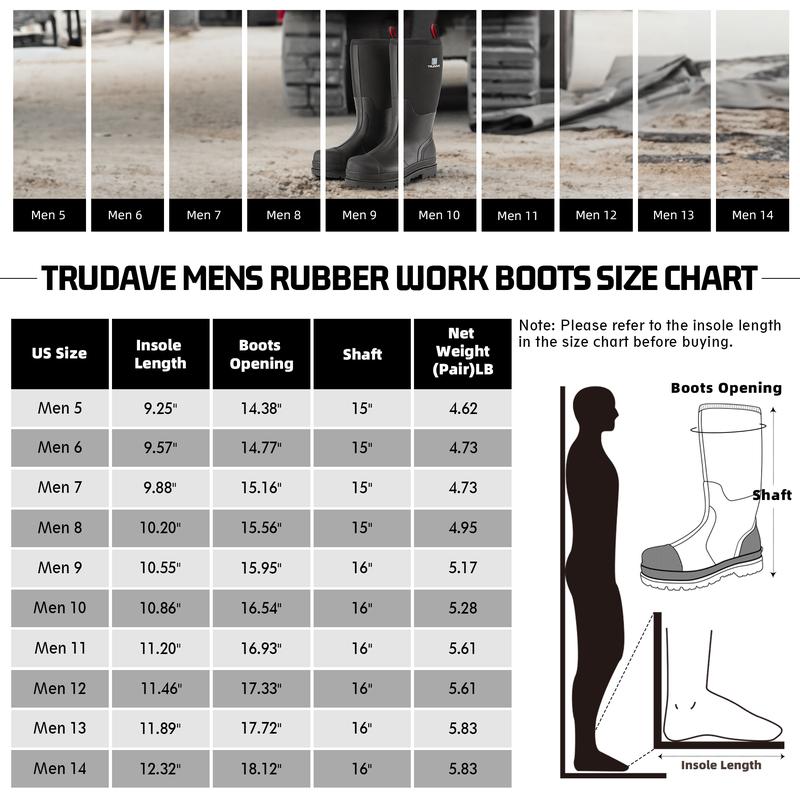 Trudave Rubber Boots for Men with Steel Shank, Waterproof Rain Boots, Warm 6mm N Anti Slip Work Boots Comfortable Shoe