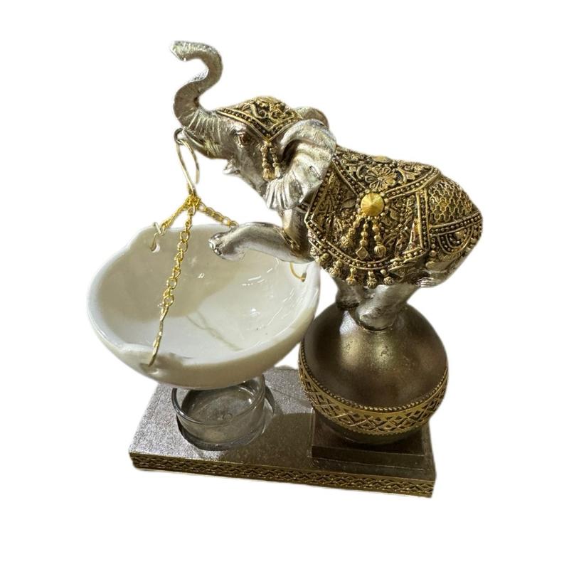 7” elephant statue with ceremic hanging bowl tea light candle burner wax warmer oil burner cone incense burner decor gift housewarming office table  Ornaments good luck