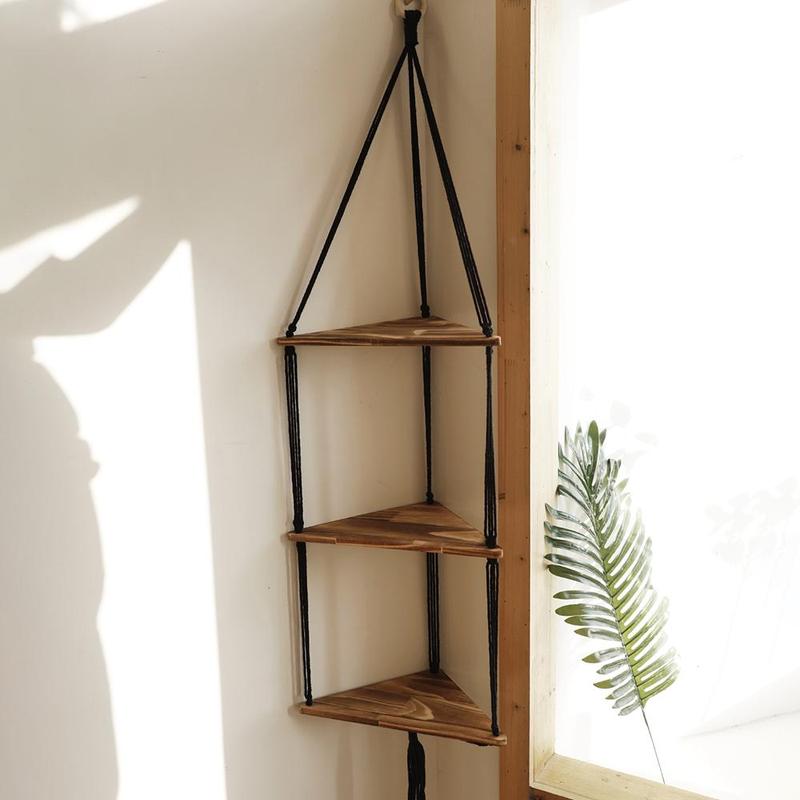 Wooden Wall Hanging Rack, 1 Count Handwoven Decorative Rack, Hanging Plant Stand For Bedroom And Living Room, Wall Shelves