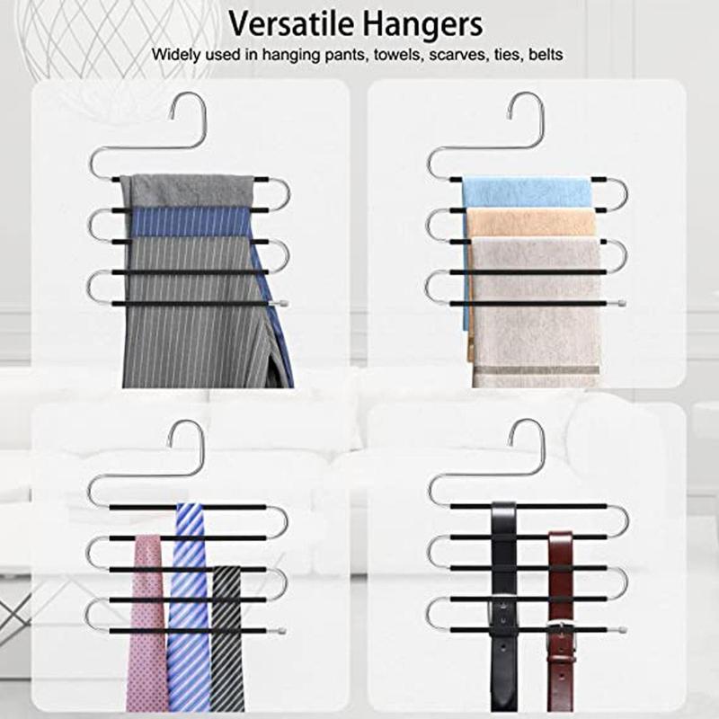 S-shaped Clothes Hanger, 1 Count Space Saving Stainless Steel Pants Hanger, Multifunctional Wardrobe Organizer For Home