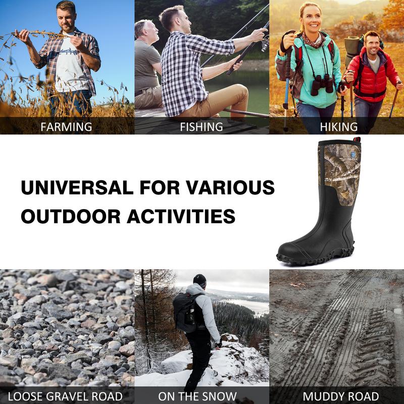 Trudave Rubber Boots for Men with Steel Shank, Waterproof Rain Boots for work, 6mm Neoprene Anti-slip Mud Boots,Size 5-14 Comfortable Industrial Shoe