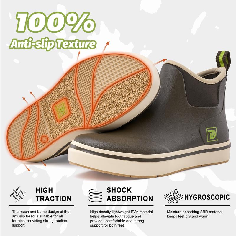 Mens Deck Boots, Waterproof Rubber Fishing Rain Boots, Anti-slip Short Ankle Shoes for Outdoor Fishing, Boating Comfortable