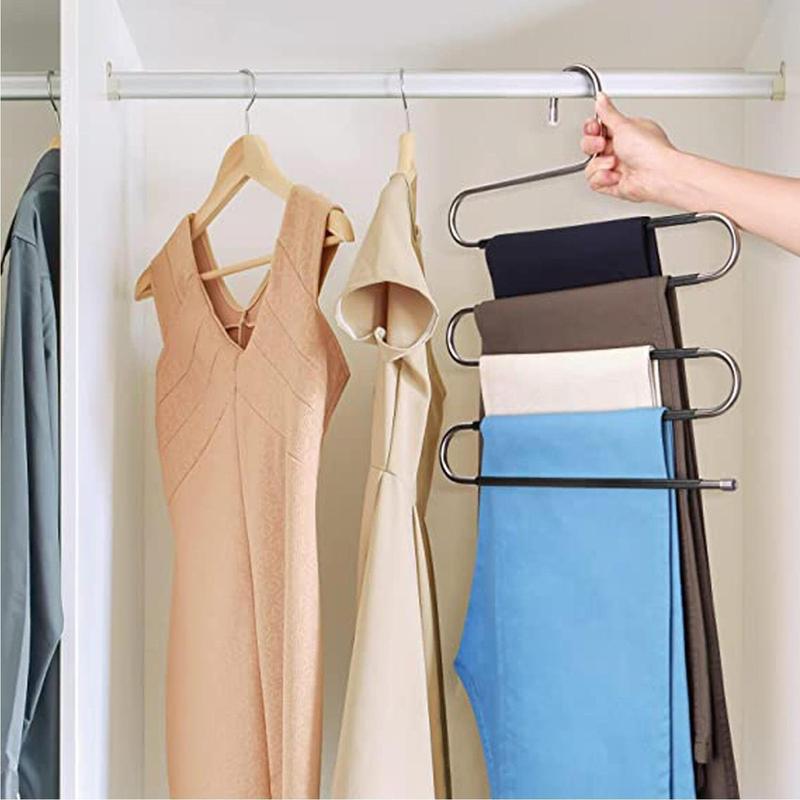 S-shaped Clothes Hanger, 1 Count Space Saving Stainless Steel Pants Hanger, Multifunctional Wardrobe Organizer For Home