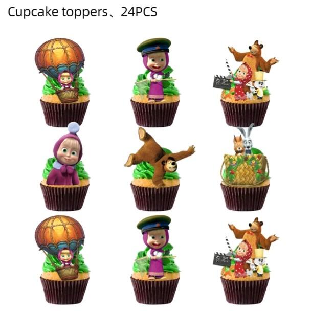 24 MASHA AND THE BEAR CUPCAKE TOPPERS