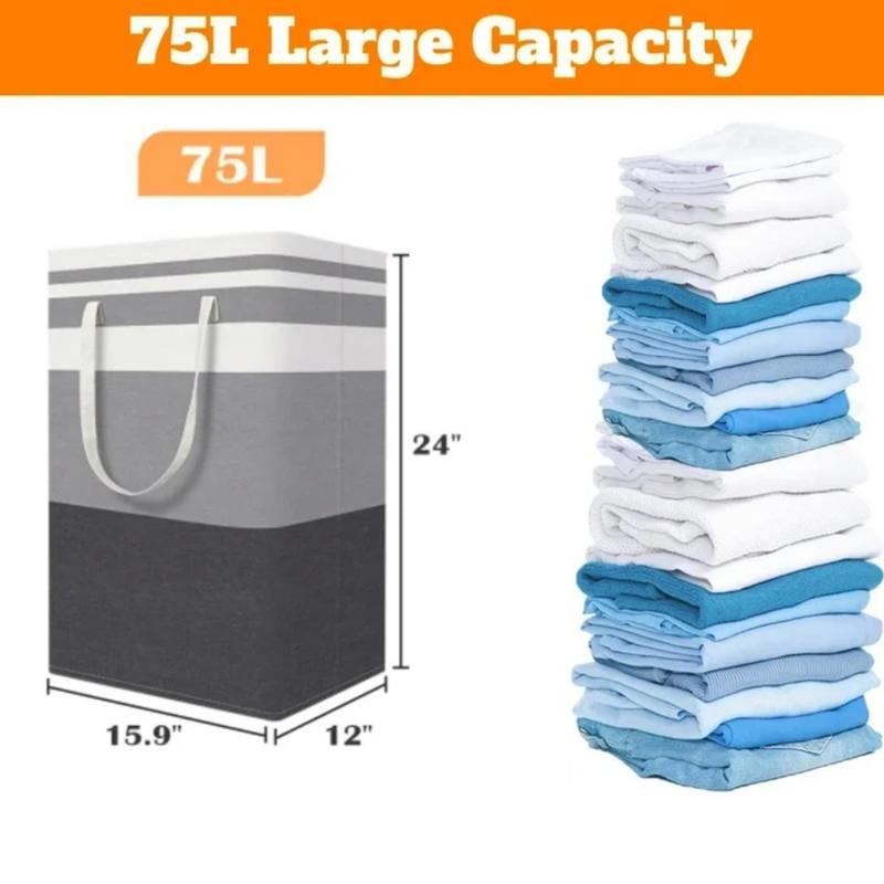 3-Pack Laundry Basket Set, Freestanding & Waterproof Laundry Hamper, 75L Capacity, Double Reinforced Handles, Premium Cotton & Flax Material