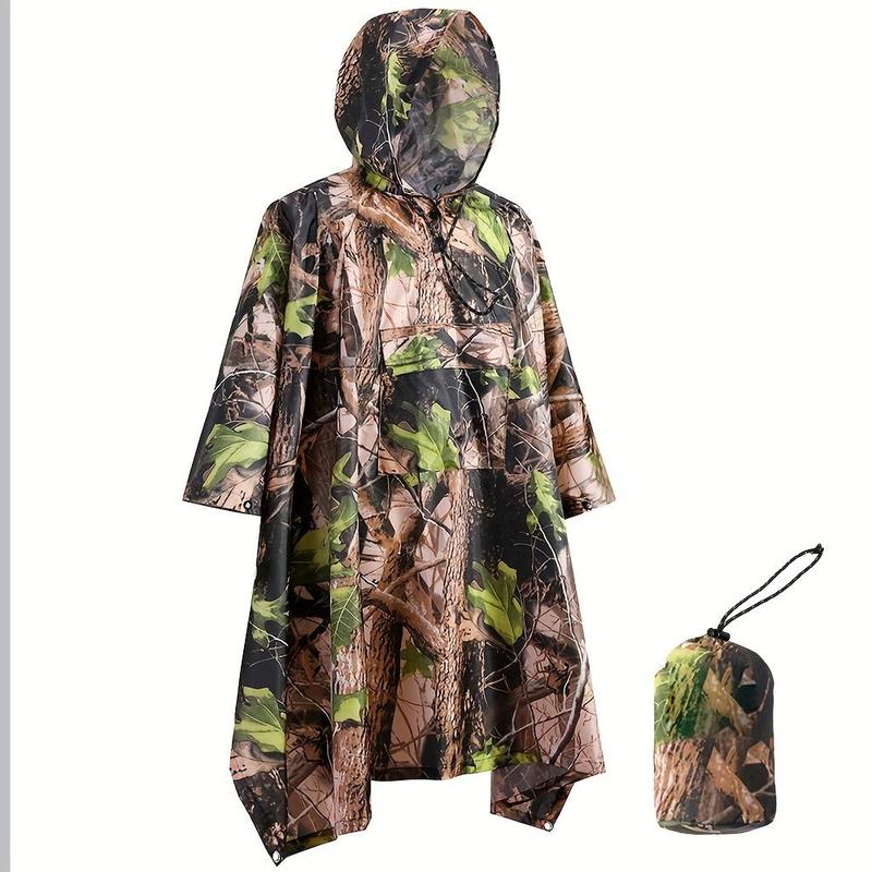 Camouflage Print Rain Poncho with Hooded, 1 Count Waterproof Portable Raincoat with Storage Bag, Raincoat for Outdoor Camping & Hiking