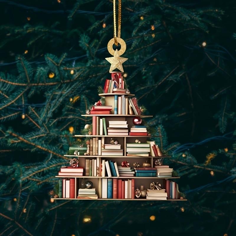 Creative Book Tree Christmas Design Hanging Ornament, 1 Count Acrylic Hanging Decoration with Chain, Festive & Party Supplies for Home Decor