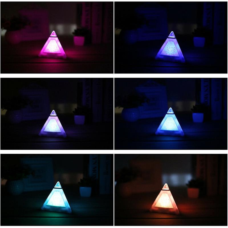 LED Digital Alarm Clock Pyramid Night Light Color Changing Desk Clock with Music & Snooze Mode