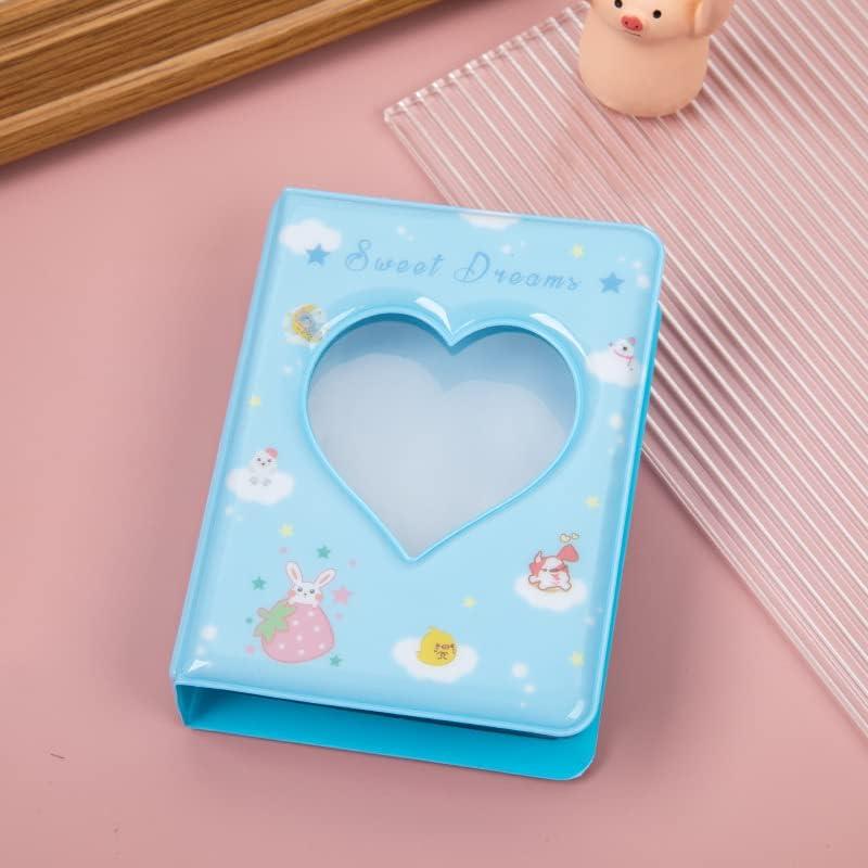 3 Inch Mini Photo Album, Heart Hollow Card Binder Photo Album Photo Card Holder with Pendant 40 Pockets (blue strawberry)