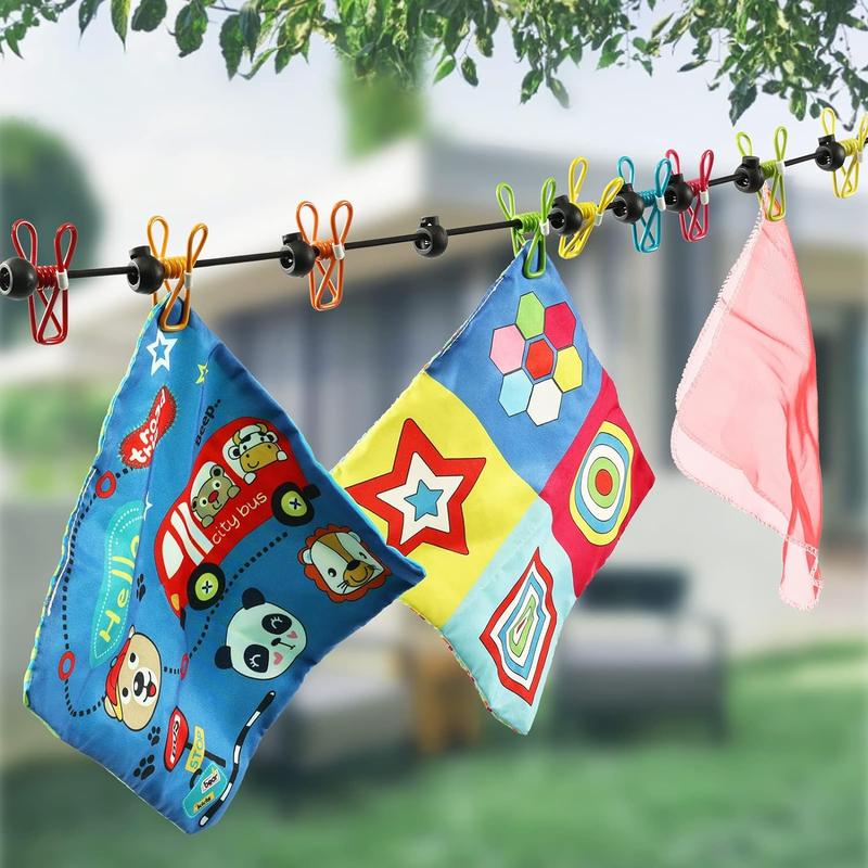 Portable Retractable Laundry Line with 12pcs Random Color Clips, 1 Set Multifunctional Laundry Line with Clips & Storage Bag, Laundry Tools