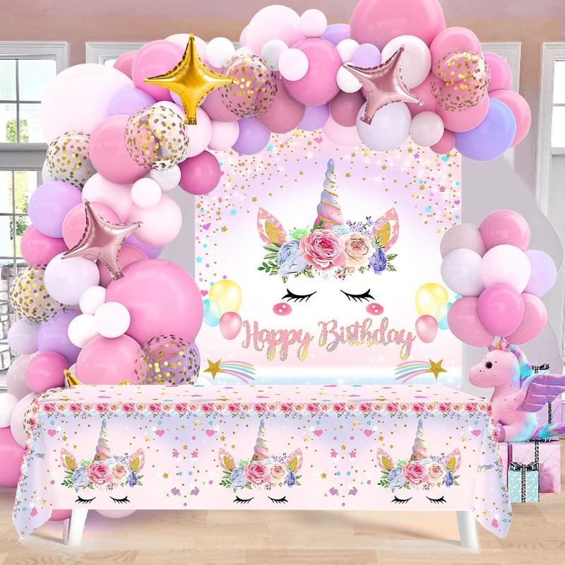 Unicorn Theme Balloon Arch Kit, 81pcs set Colorful Lovely Balloon Garland Arch & Tablecloth & Backdrop Kit, Party Supplies for Birthday Graduation Baby Shower