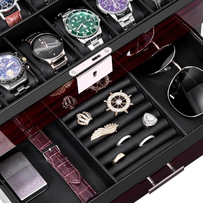 Watch Box 12 Watch Cases for Men with Large Lid Jewelry Box with Watch Storage 2-Tier Paint Surface Watch Holder Organizer for Men Lockable Watch Display Case UJWB001Y