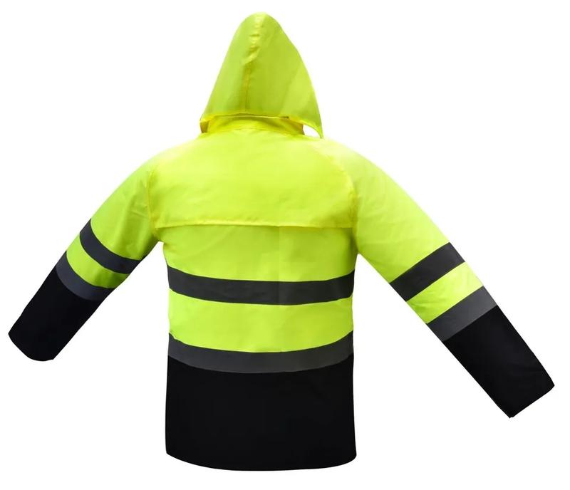 Hi Visibility unlined Safety reflective Rain Jacket  with hoodie SEE DESCRIPTION FOR SIZES INFORMATION  (Jacket) Unlined water resistant jacket