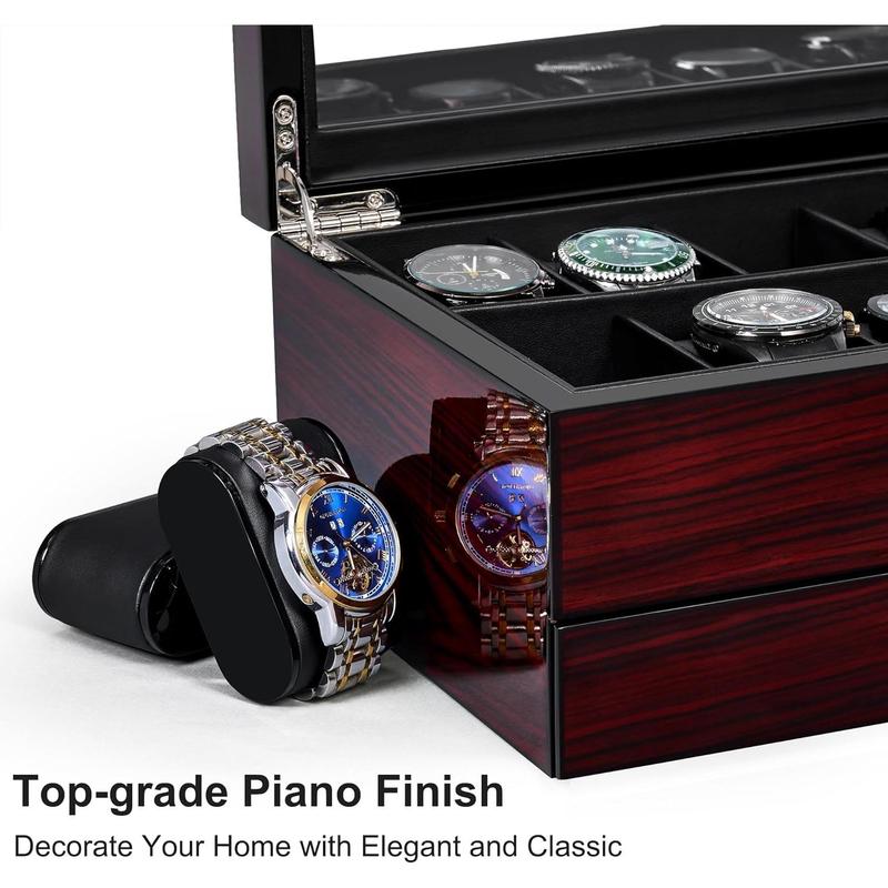 Watch Box 12 Watch Cases for Men with Large Lid Jewelry Box with Watch Storage 2-Tier Paint Surface Watch Holder Organizer for Men Lockable Watch Display Case UJWB001Y