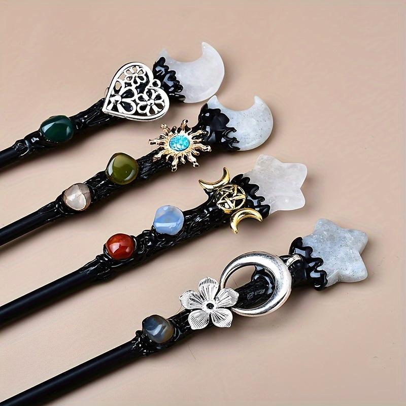 Natural Stone Star Moon Wand, Handmade Wooden Magic Wand, Cosplay Costume Props, Party Decoration Photography Props, Stage Performance Accessories