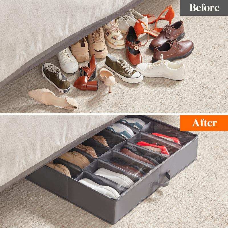 Lifewit Under Bed Shoe Storage Organizer, Foldable Fabric Shoes Container Box with Clear Cover Fits 24 Pairs of Shoes shoebox