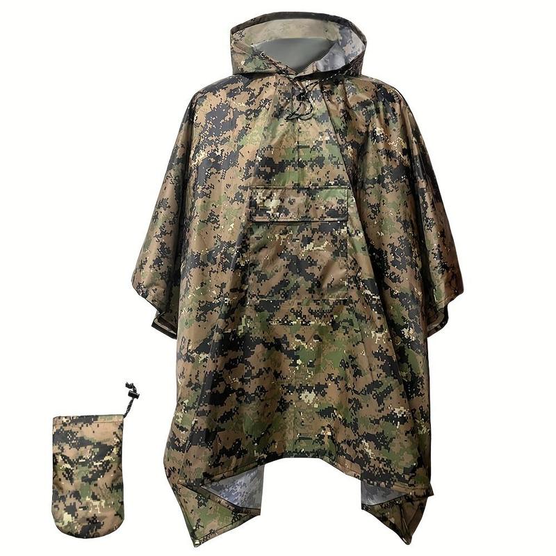 Camouflage Print Rain Poncho with Hooded, 1 Count Waterproof Portable Raincoat with Storage Bag, Raincoat for Outdoor Camping & Hiking