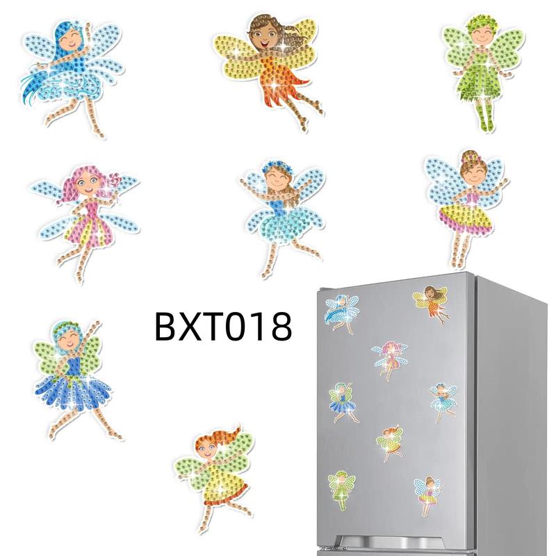 DIY Diamond Art Painting Kit Magnet, 8 Counts set Potted Plant & Butterfly & Fairy Pattern Diamond Paint Magnet Kit, DIY Decorative Refrigerator Magnet Sticker for Home & Office