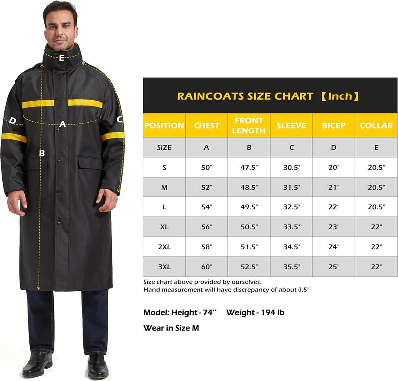 Long Raincoats Classic Waterproof Long Rain Jacket Hooded Breathable for Men Outdoor Sports and Work