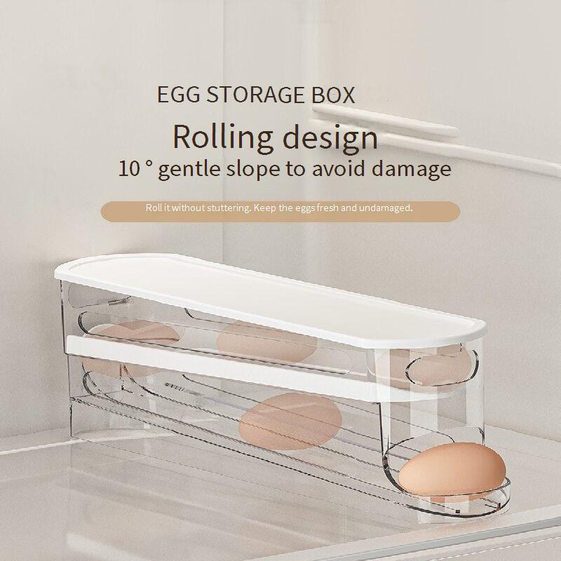 Clear  Roll Egg Storage Box, 1 Count Space Saving Refrigerator Egg Holder, Organizer for Kitchen Storage