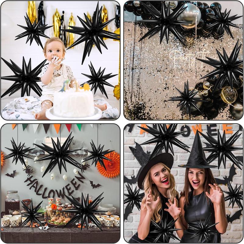 10 count Star Balloons Explosion Starburst Balloons Foil Cone Balloons Magic for Birthday Wedding Anniversary Party Backdrops Decorations Supplies, 6 count 22 Inches and 4 count 27 Inches (Black)