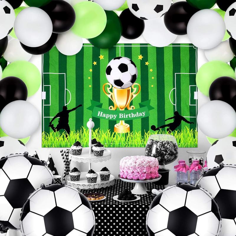 65 Pieces Soccer Party Supplies Football Theme Birthday Decorations Include Soccer Field Background Backdrop Soccer Foil Latex Balloon Football Balloons for Birthday Soccer Theme Party Decoration Set Thick Aluminum